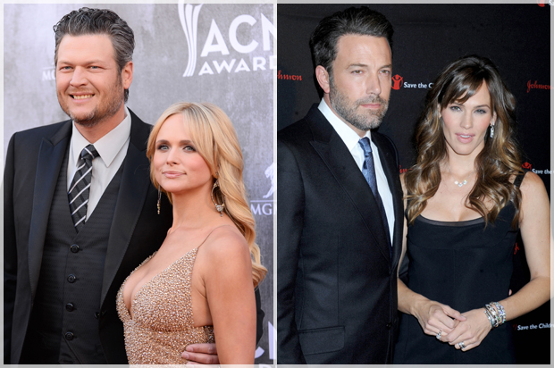 Miranda Lambert and Blake Shelton; Ben Affleck and Jennifer Garner (AP/Star Max)