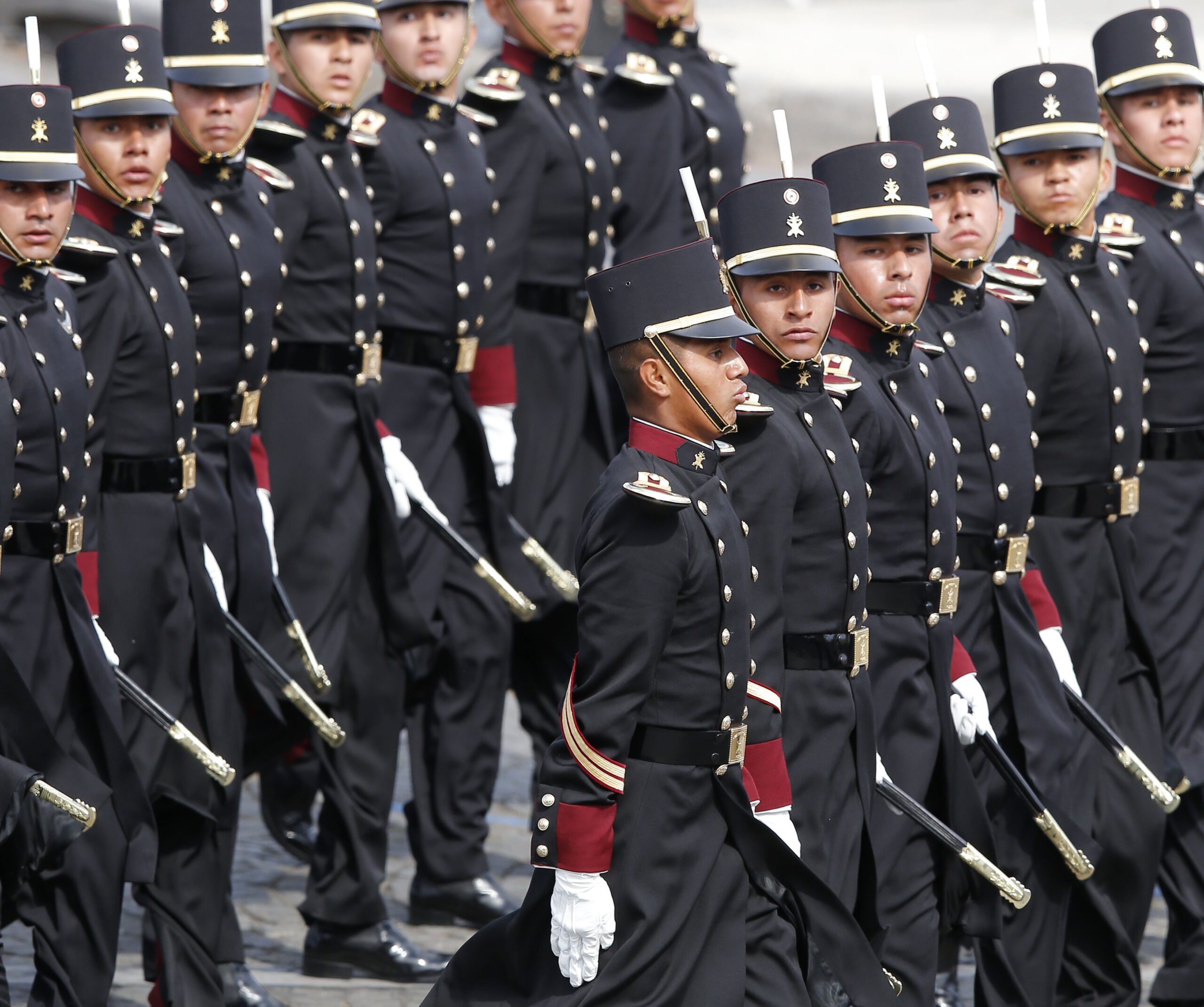 Mexican troops walk down the Champs-Elysees  avenue during the Bastille Day parade Tuesday, July 14, 2015, in Paris, France. Mexico's President Enrique Pena Nieto is the guest of honor at this year's event marking France's biggest holiday. (AP Photo/Michel Euler) (AP)