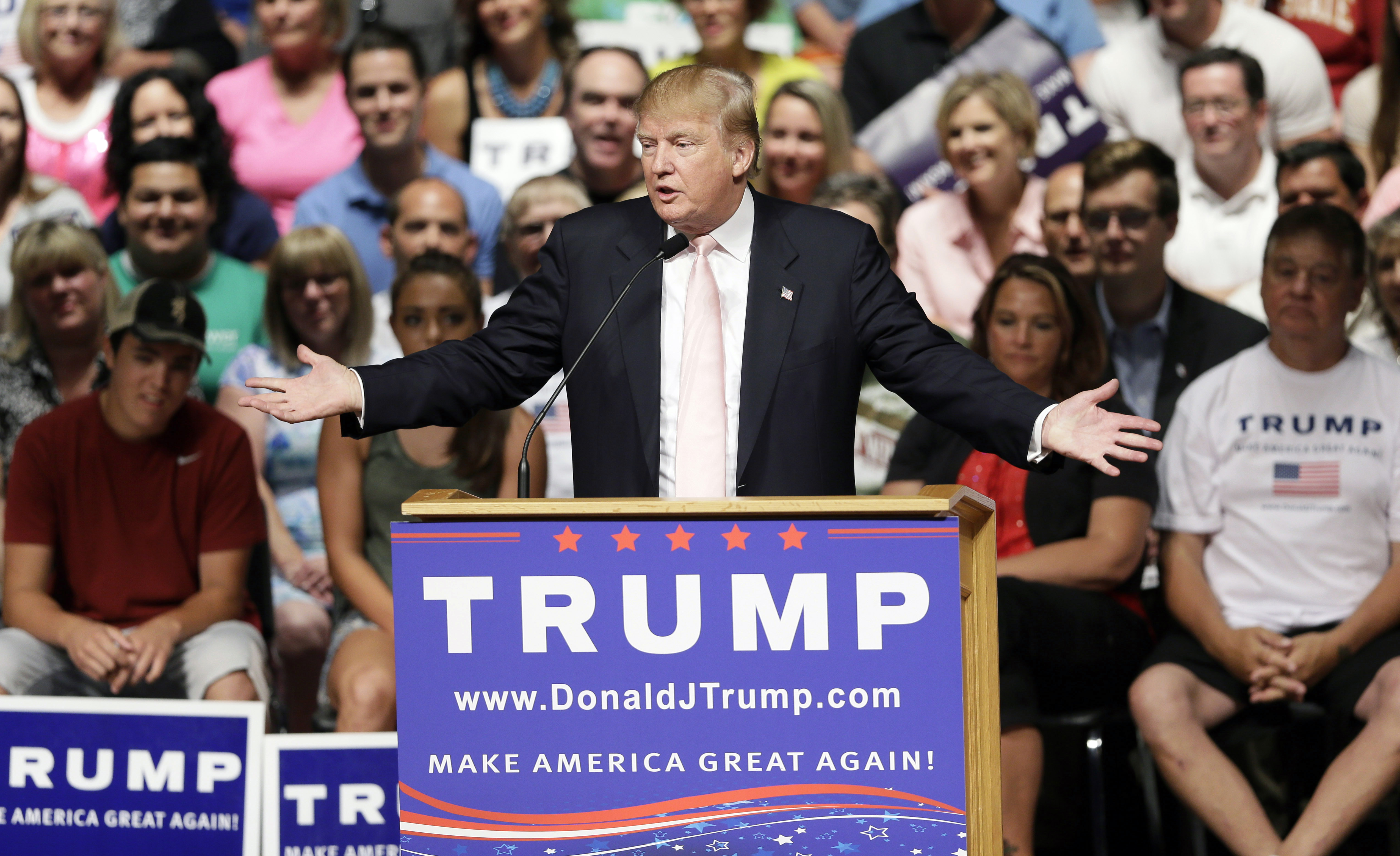 FILE - In this July 25, 2015, photo, Republican presidential candidate Donald Trump speaks at a rally and picnic in Oskaloosa, Iowa. The prospect that Trump might eventually leave the primaries and run for president on his own has started to cast a shadow on the race, reviving memories of Ross Perot, Ralph Nader and the chills their third-party campaigns gave to Republicans and Democrats in turn.  (AP Photo/Charlie Neibergall) (AP)
