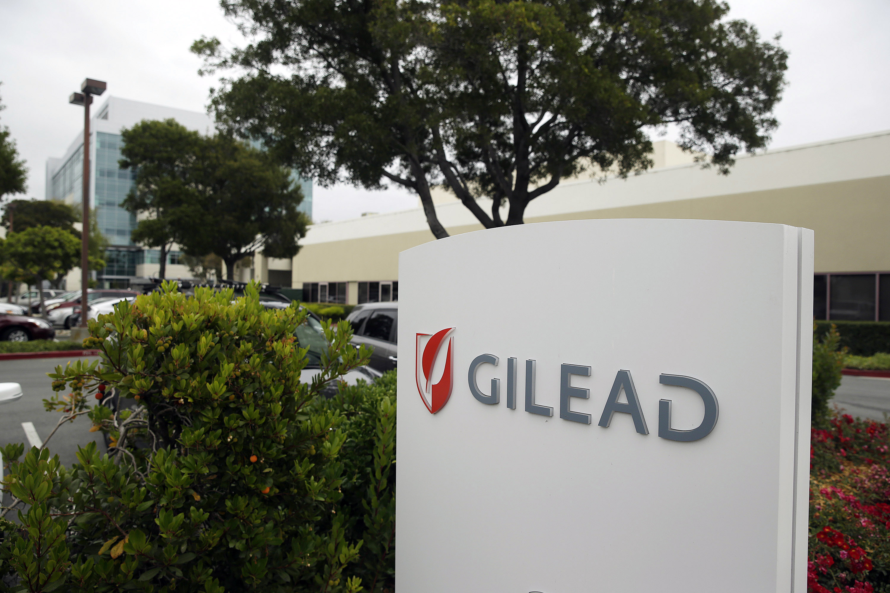 This photo taken Thursday, July 9, 2015, is the headquarters of Gilead Sciences in Foster City, Calif.  Harvoni, the newest pill from California-based Gilead Sciences, accounted for more than three-fourths of the prescriptions filled for hepatitis-C drugs in the first three months of this year, according to IMS Health. (AP Photo/Eric Risberg)