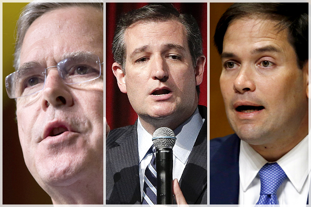 Jeb Bush; Ted Cruz; Marco Rubio (AP/Reuters/Pablo Martinez Monsivais/Julie Jacobson/Jim Bourg)