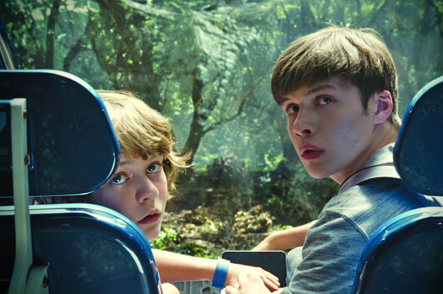 Ty Simpkins and Nick Robinson in "Jurassic World" (Universal Pictures)