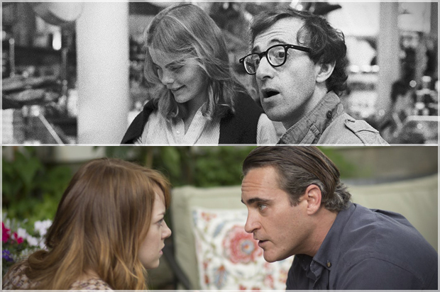 Mariel Hemingway and Woody Allen in "Manhattan," Emma Stone and Joaquin Phoenix in "Irrational Man" (MGM/Sony Pictures Classics)