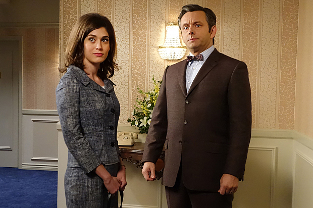 Lizzy Caplan as Virginia Johnson and Michael Sheen as Dr. William Masters in "Masters of Sex" (Showtime/Michael Desmond)