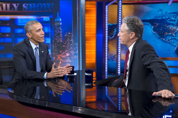 Barack Obama and Jon Stewart on "The Daily Show," July 21, 2015. (AP/Evan Vucci)