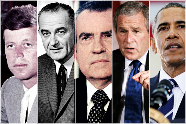 John F. Kennedy, Lyndon Johnson, Richard Nixon, George W. Bush, Barack Obama (AP/Henry Burroughs/Charles Dharapak/Pablo Martinez Monsivais)