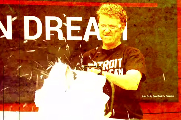 Rand Paul with a chainsaw (YouTube/Rand Paul)