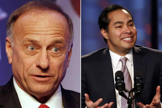 Steve King, Julian Castro (Credit: Reuters/Larry Downing, AP Photo/Charles Dharapak)
