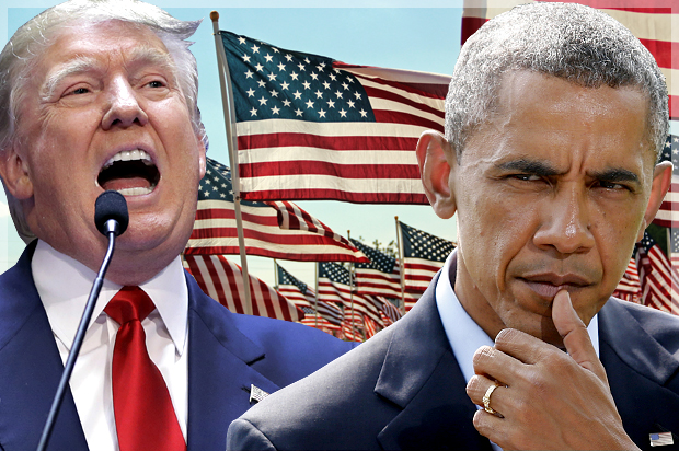 Donald Trump, Barack Obama (AP/Richard Drew/Reuters/Yuri Gripas/<a href='http://www.shutterstock.com/gallery-865255p1.html'>cholder</a> via <a href='http://www.shutterstock.com/'>Shutterstock</a>/Photo montage by Salon)