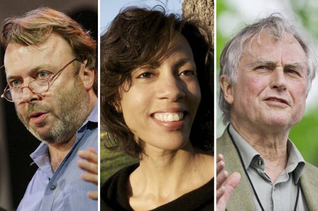 (Christopher Hitchens, Sikivu Hutchinson, Richard Dawkins (Credit: Reuters/Shannon Stapleton/Facebook/Chris Keane/Diane Arellano))