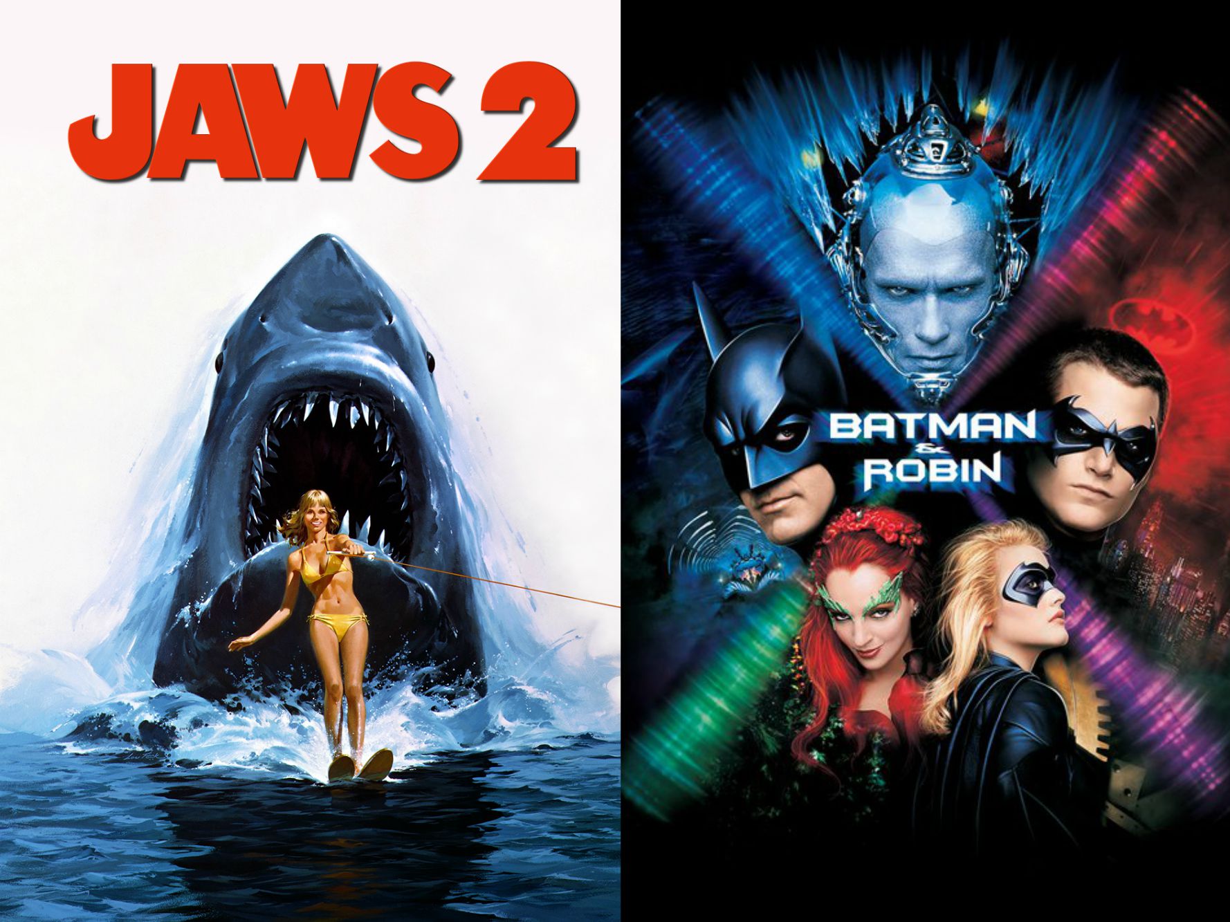 Movie posters for Jaws 2 and Batman and Robin. (Media Marvels LLC, Ironhead Studio)