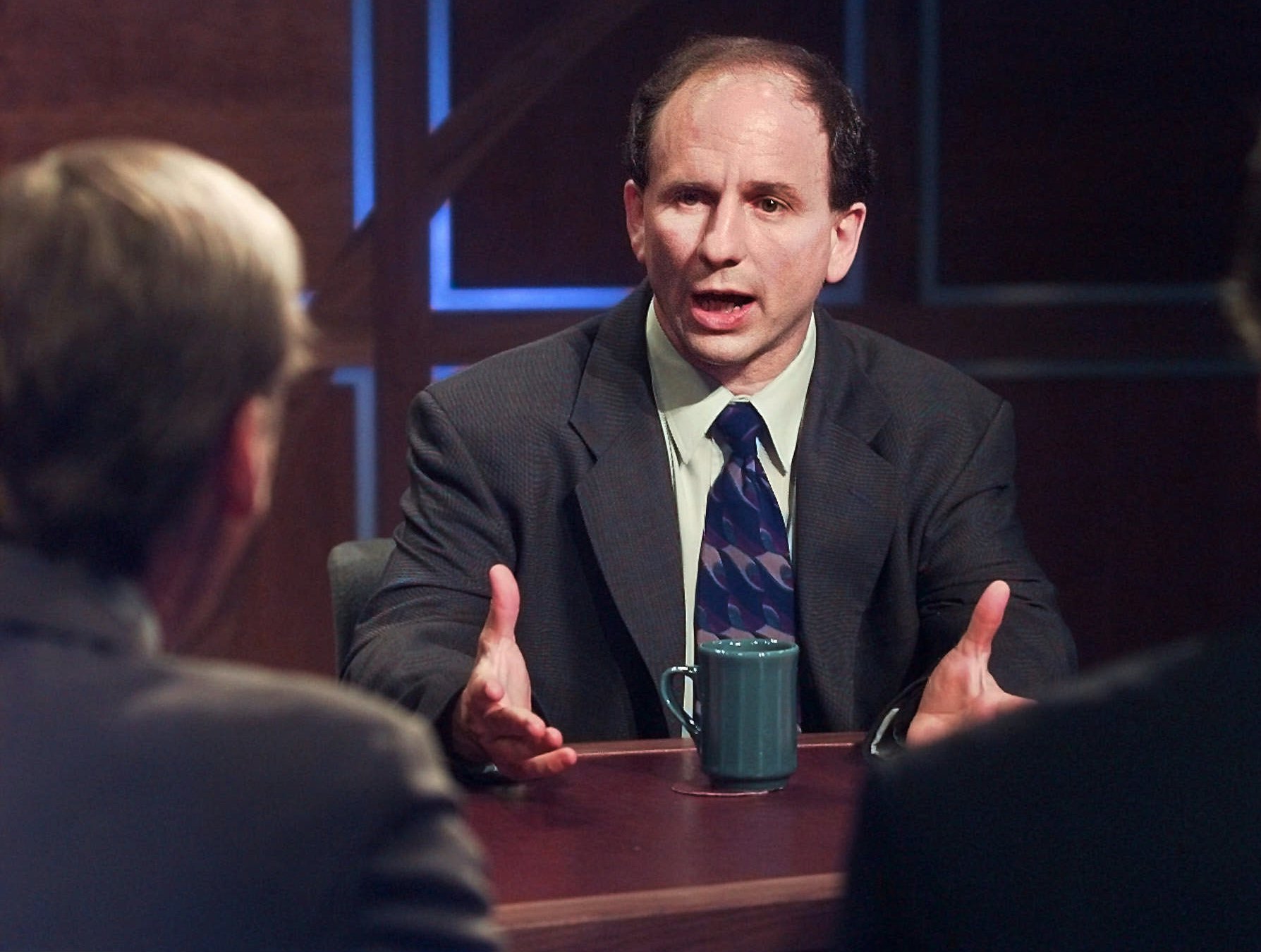 Sen. Paul Wellstone, D-Minn., speaks during the taping of "Iowa Press," Saturday June 28, 1997, at the Iowa Public Television studios in Johnston, Iowa. (AP Photo/Charlie Neibergall) (Associated Press)