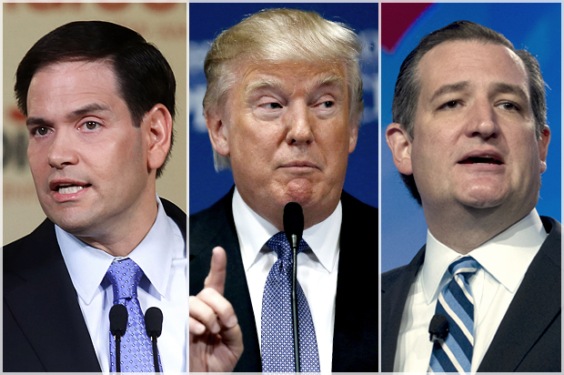 Marco Rubio, Donald Trump, Ted Cruz (AP/Reuters/Gary Cameron/Joe Skipper/Jose Luis Magana)