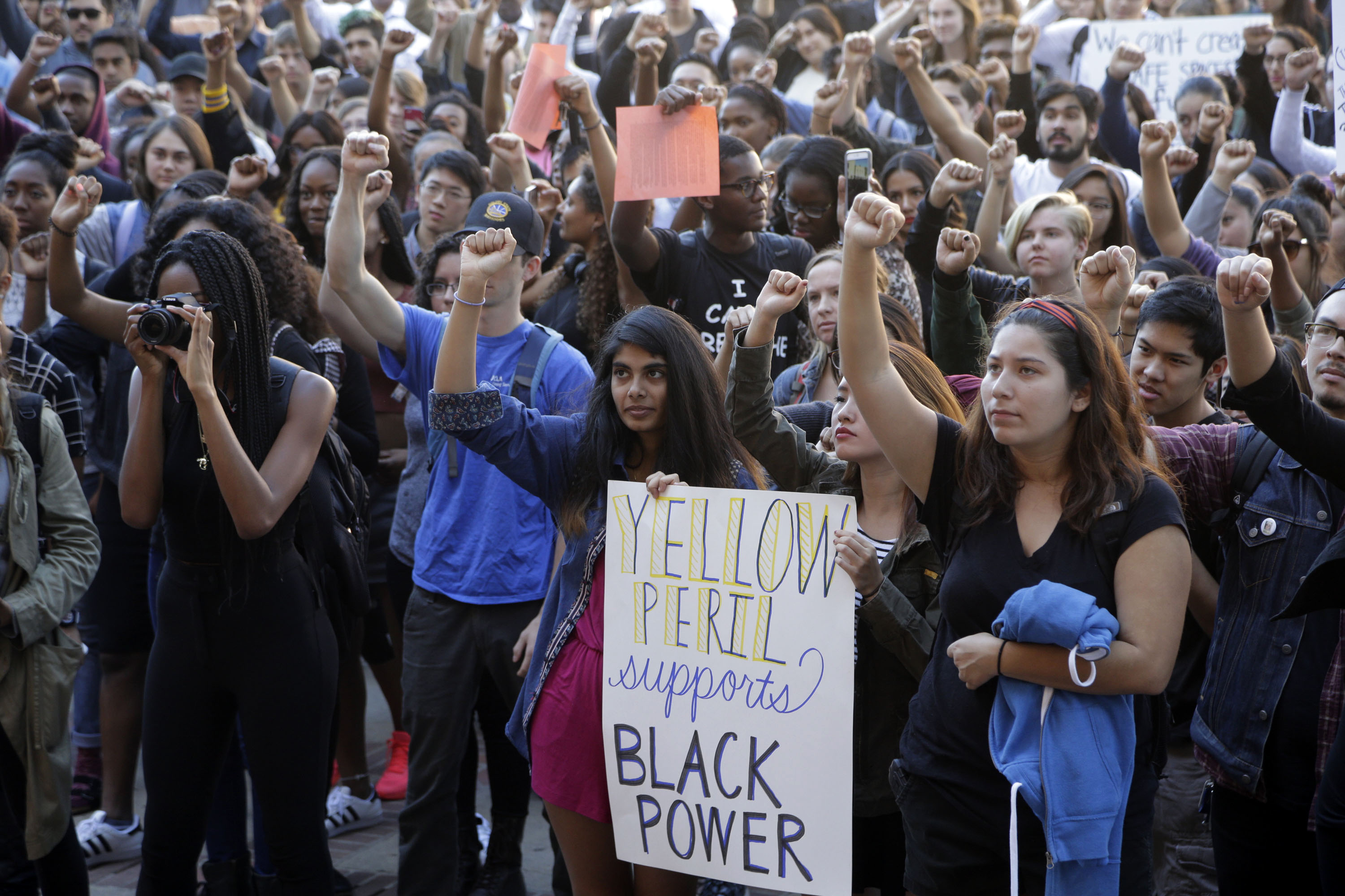 University California Los Angeles students stage a protest rally in a show of solidarity with protesters at the University of Missouri (AP)