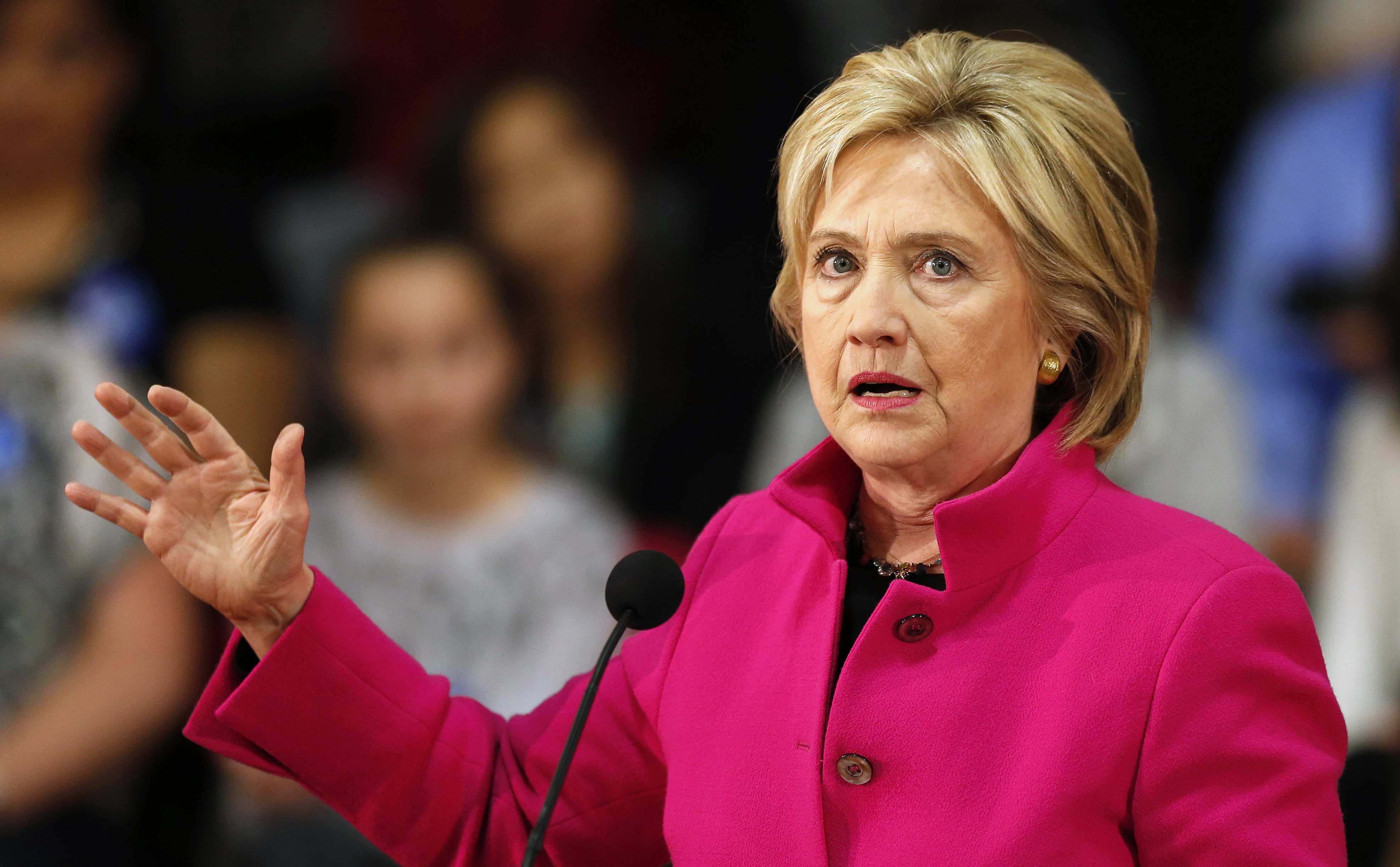 Democratic presidential candidate Hillary Clinton speaks about recent comments from Republican presidential candidate Donald Trump during a campaign stop Tuesday, Dec. 8, 2015, in Salem, N.H. (AP Photo/Jim Cole) (AP)