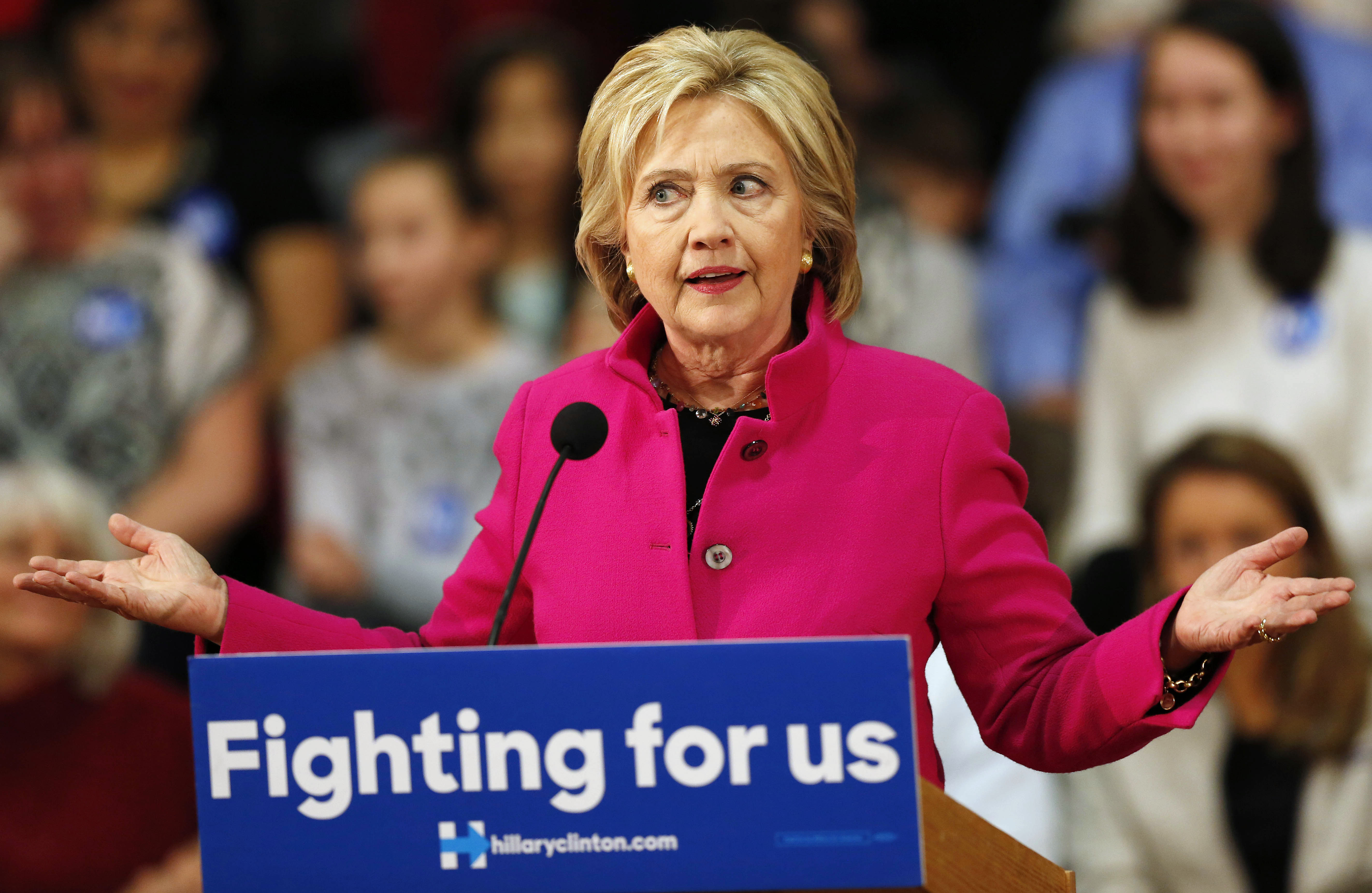 Democratic presidential candidate Hillary Clinton speaks about recent comments from Republican presidential candidate Donald Trump during a campaign stop Tuesday, Dec. 8, 2015, in Salem, N.H. (AP Photo/Jim Cole) (AP)