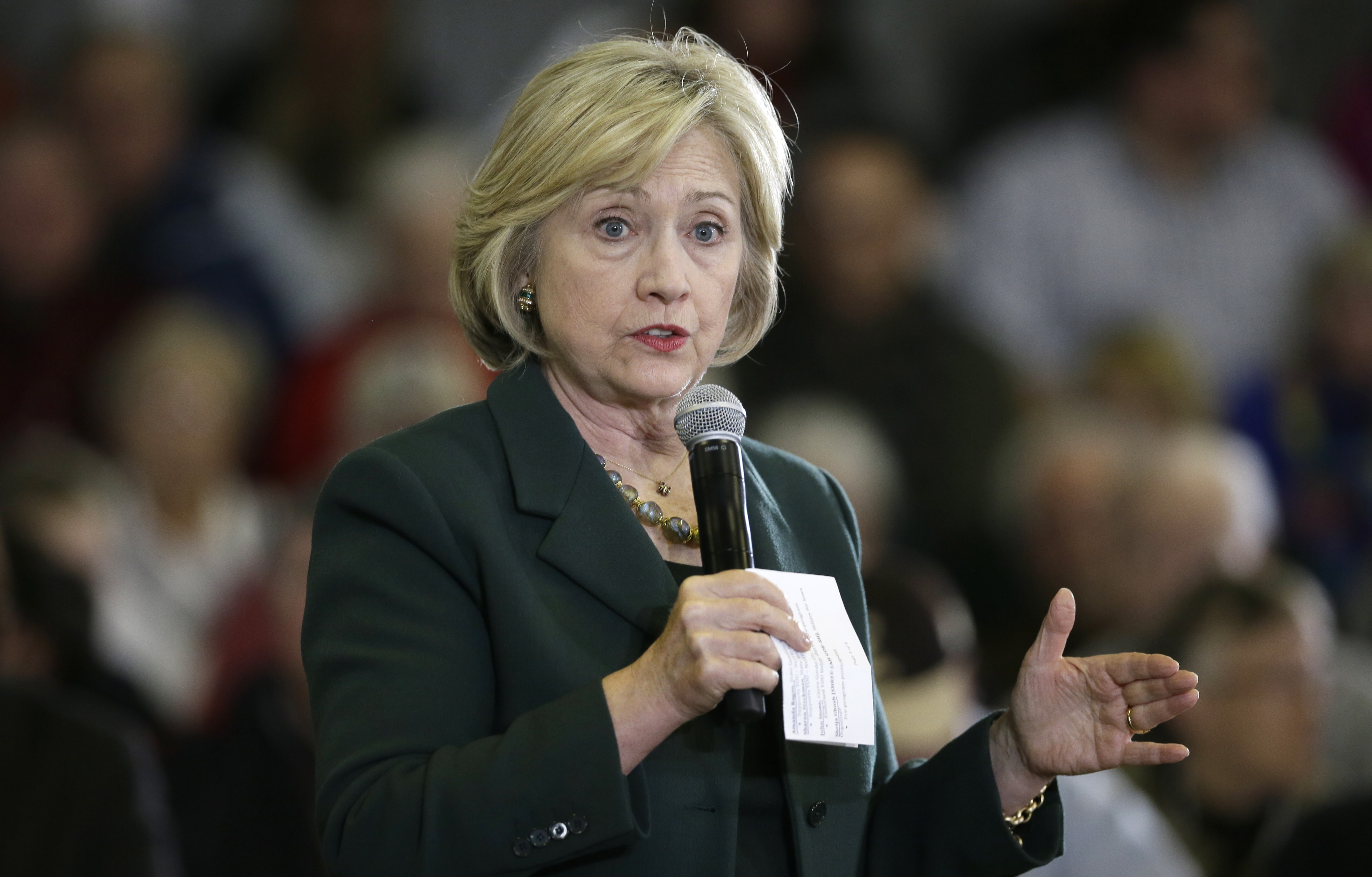 Democratic presidential candidate Hillary Clinton speaks during a town hall meeting Wednesday, Dec. 16, 2015, in Mason City, Iowa. (AP Photo/Charlie Neibergall) (AP)