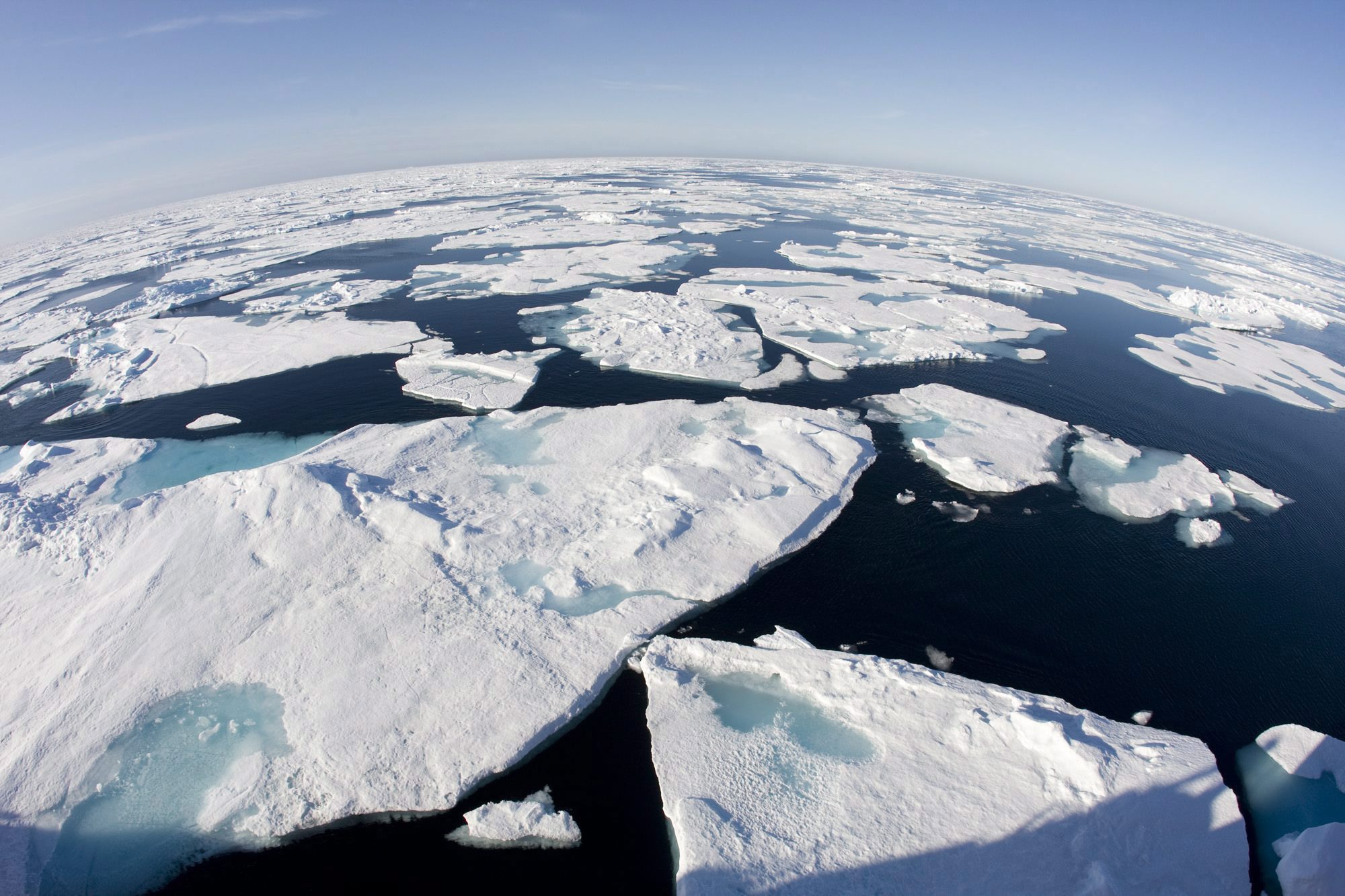 FILE  - This July 10, 2008 file photo made with a fisheye lens shows ice floes in Baffin Bay above the Arctic Circle, seen from the Canadian Coast Guard icebreaker Louis S. St-Laurent. In the annual Arctic Report Card, released Tuesday, Dec. 15, 2015 by the National Oceanic and Atmospheric Administration. a record emerged for sea ice, which appears when Arctic Ocean water freezes. If governments are serious about the global warming targets they adopted in Paris, scientists say they have two options: eliminating fossil fuels immediately or finding ways to undo their damage to the climate system in the future.  The first is politically impossible _ the world is still hooked on using oil, coal and natural gas _ which leaves the option of a major cleanup of the atmosphere later this century.   (AP Photo/The Canadian Press, Jonathan Hayward) (AP)