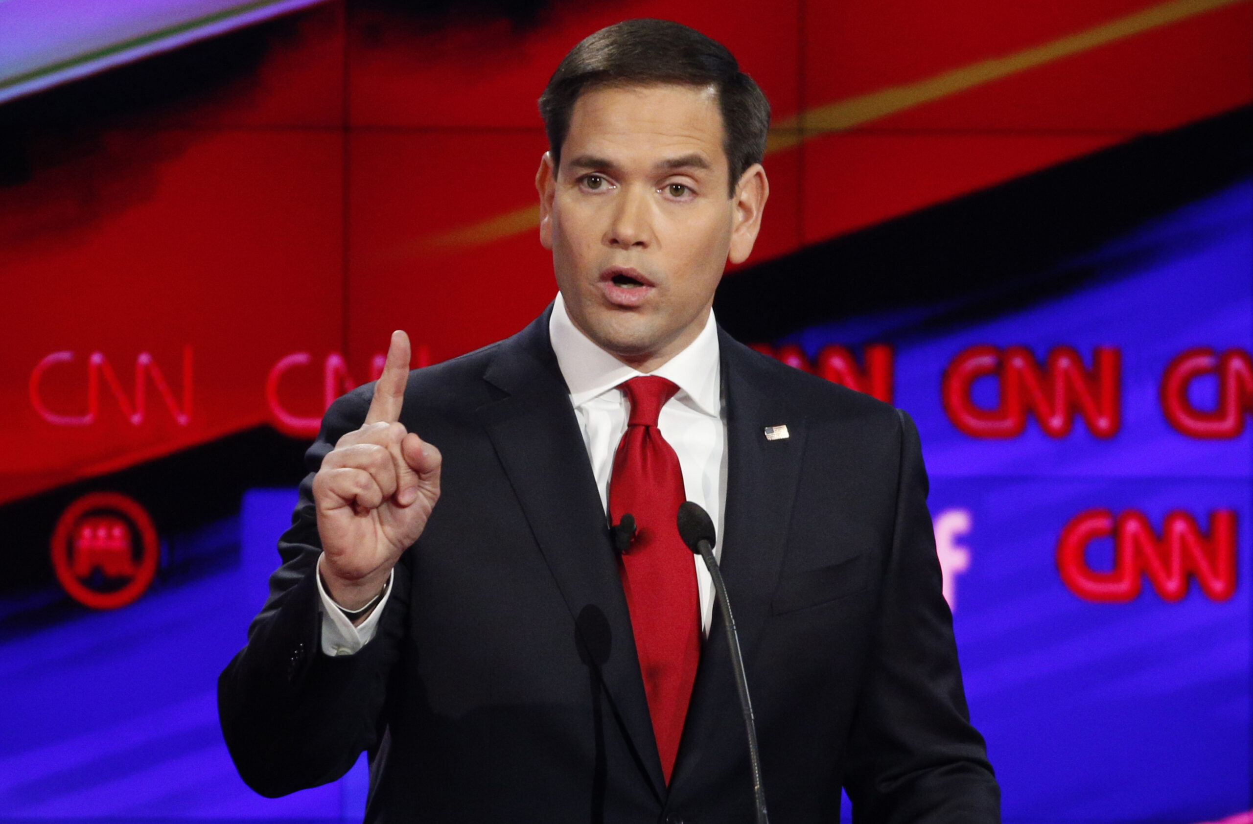 Marco Rubio makes a point during the CNN Republican presidential debate at the Venetian Hotel & Casino on Tuesday, Dec. 15, 2015, in Las Vegas. (AP Photo/John Locher) (AP)