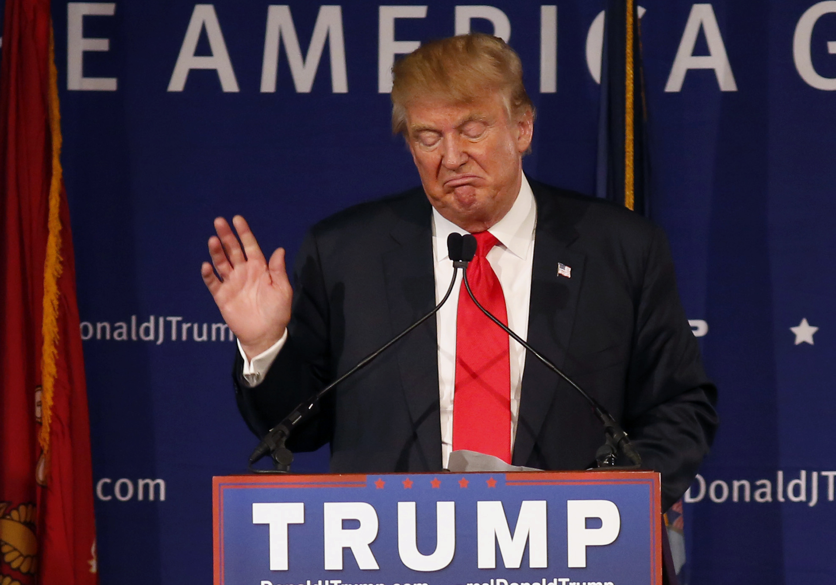 Republican presidential candidate, businessman Donald Trump, speaks during a rally coinciding with Pearl Harbor Day at Patriots Point aboard the aircraft carrier USS Yorktown in Mt. Pleasant, S.C., Monday, Dec. 7, 2015. (AP Photo/Mic Smith) (AP)