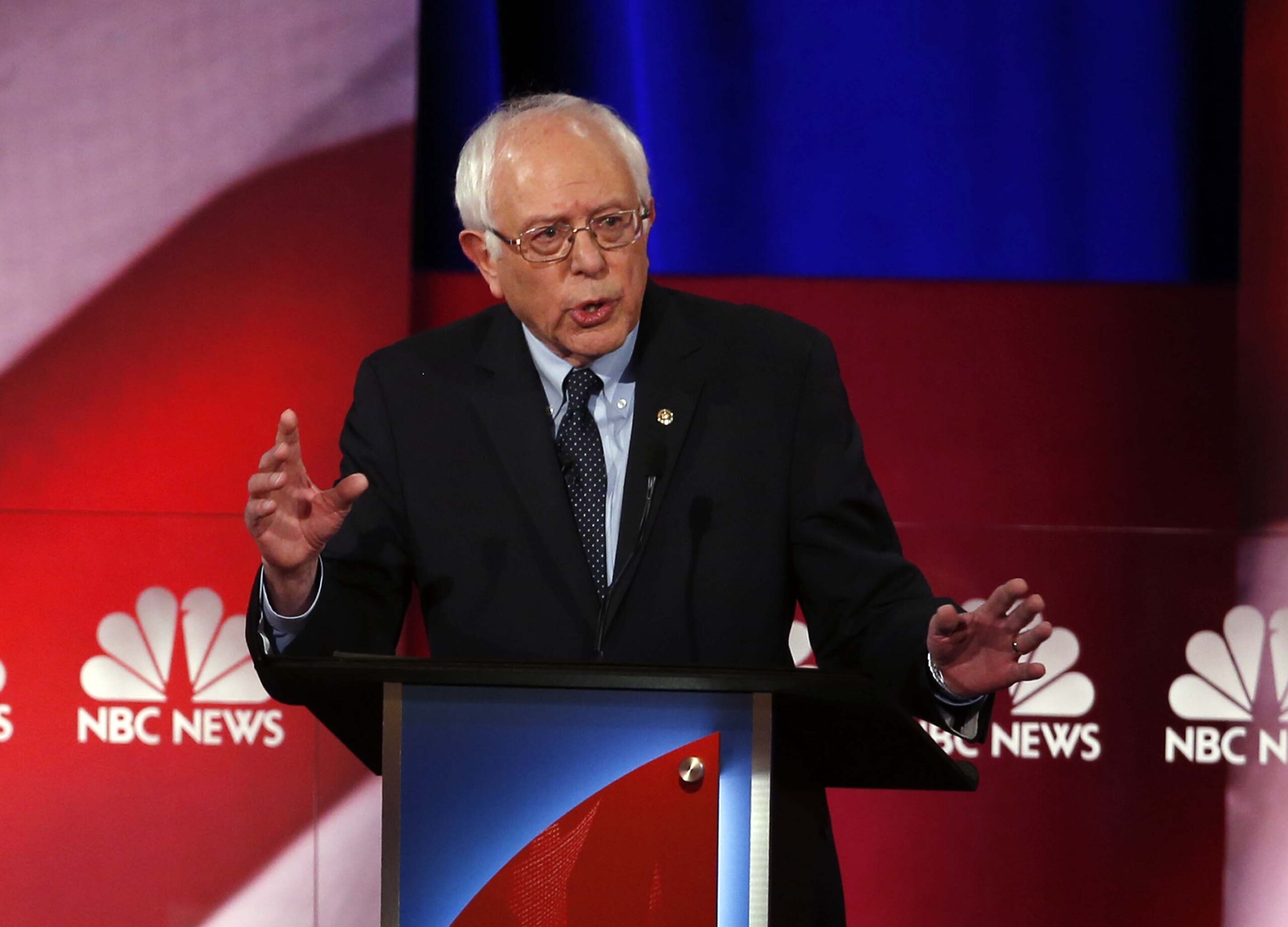 Democratic presidential candidate, Sen. Bernie Sanders, I-Vt,  speaks at the NBC, YouTube Democratic presidential debate at the Gaillard Center, Sunday, Jan. 17, 2016, in Charleston, S.C. (AP Photo/Stephen B. Morton) (AP)