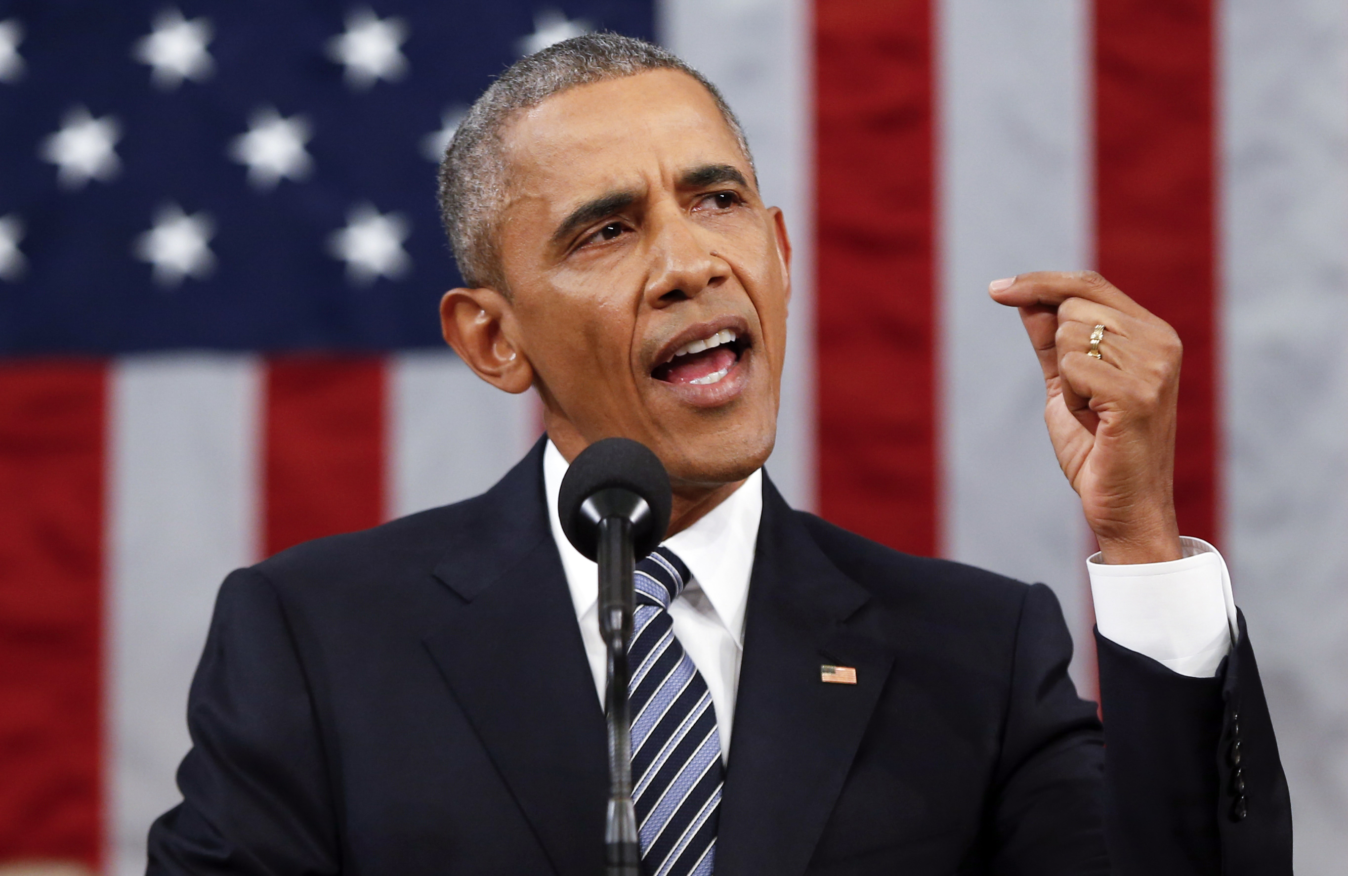 President Barack Obama delivers his State of the Union address before a joint session of Congress on Capitol Hill in Washington, Tuesday, Jan. 12, 2016. (AP)