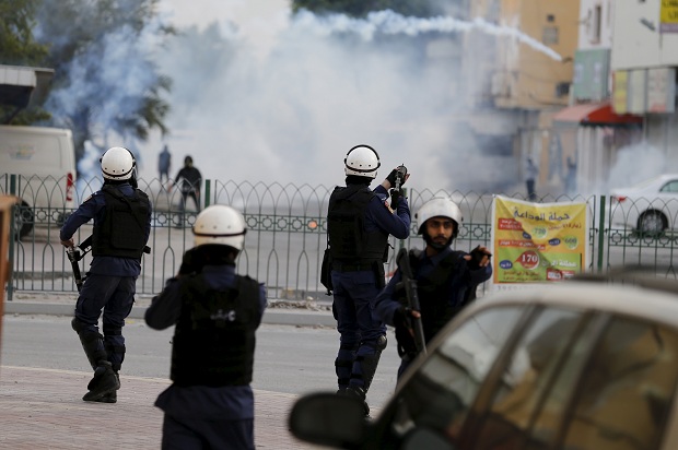 Riot police fire tear gas at protesters in Bahrain on January 5, after Saudi Arabia executed prominent Shia cleric Nimr al-Nimr. (Reuters/Hamad Mohammed)