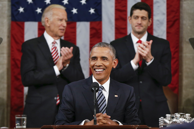 Joe Biden and Paul Ryan applaud Barack Obama during the State of the Union address, Jan. 12, 2016. (AP/Evan Vucci)