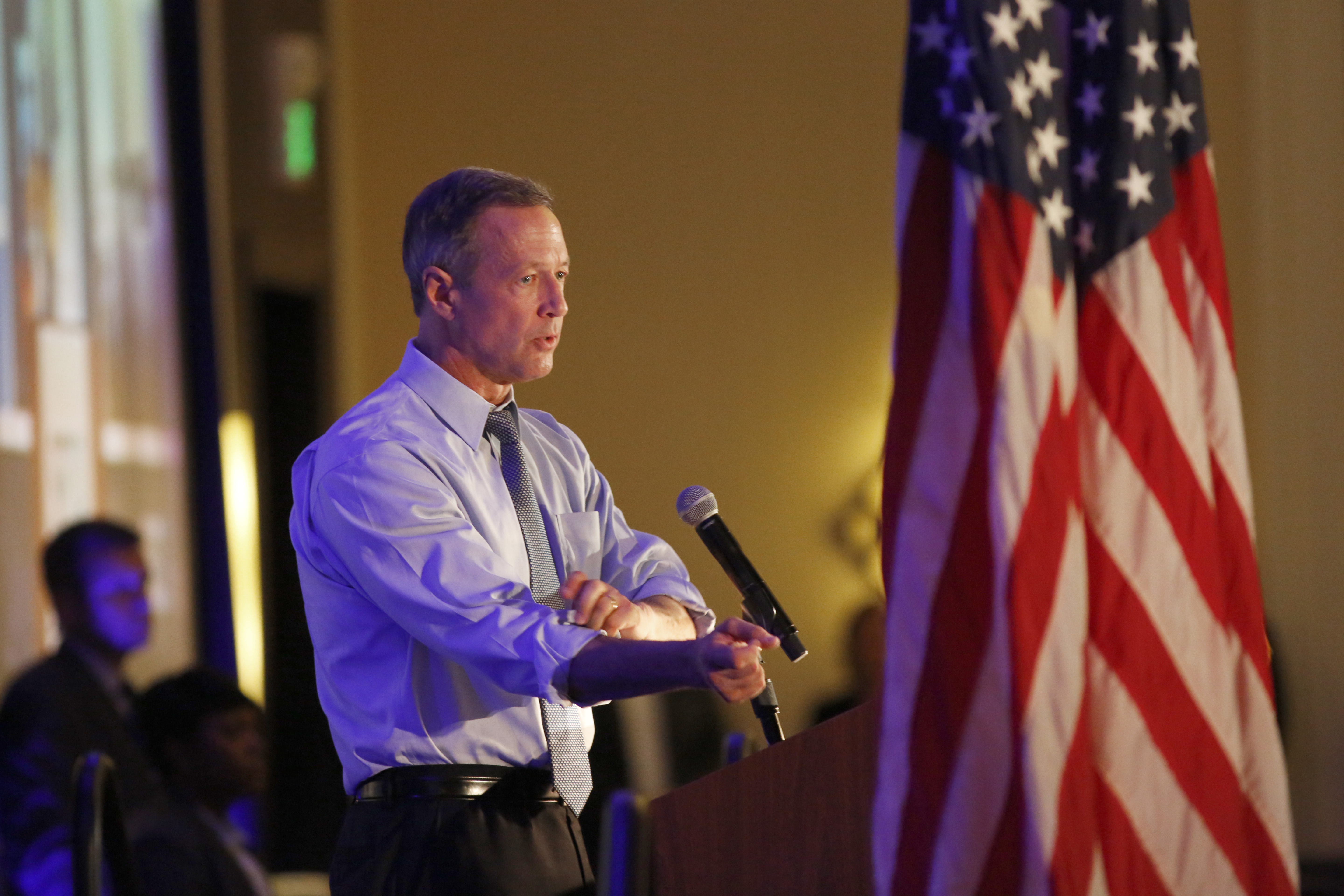 FILE - In this Jan. 16, 2016 file photo, Democratic presidential candidate, former Maryland Gov. Martin O'Malley rolls up his shirt sleeve while he speaks in Charleston, S.C. In Iowas leadoff presidential caucuses, OMalley could finally be a player. Thats probably not because of any hidden depths of support for the low-polling former Maryland governor. Rather, the quirks of the Iowa process mean that candidates must have a minimum level of support in each of the states nearly 1,700 voting precincts. If OMalley backers cant reach the threshold they will have to select another candidate.  (AP Photo/Mic Smith, File) (AP)