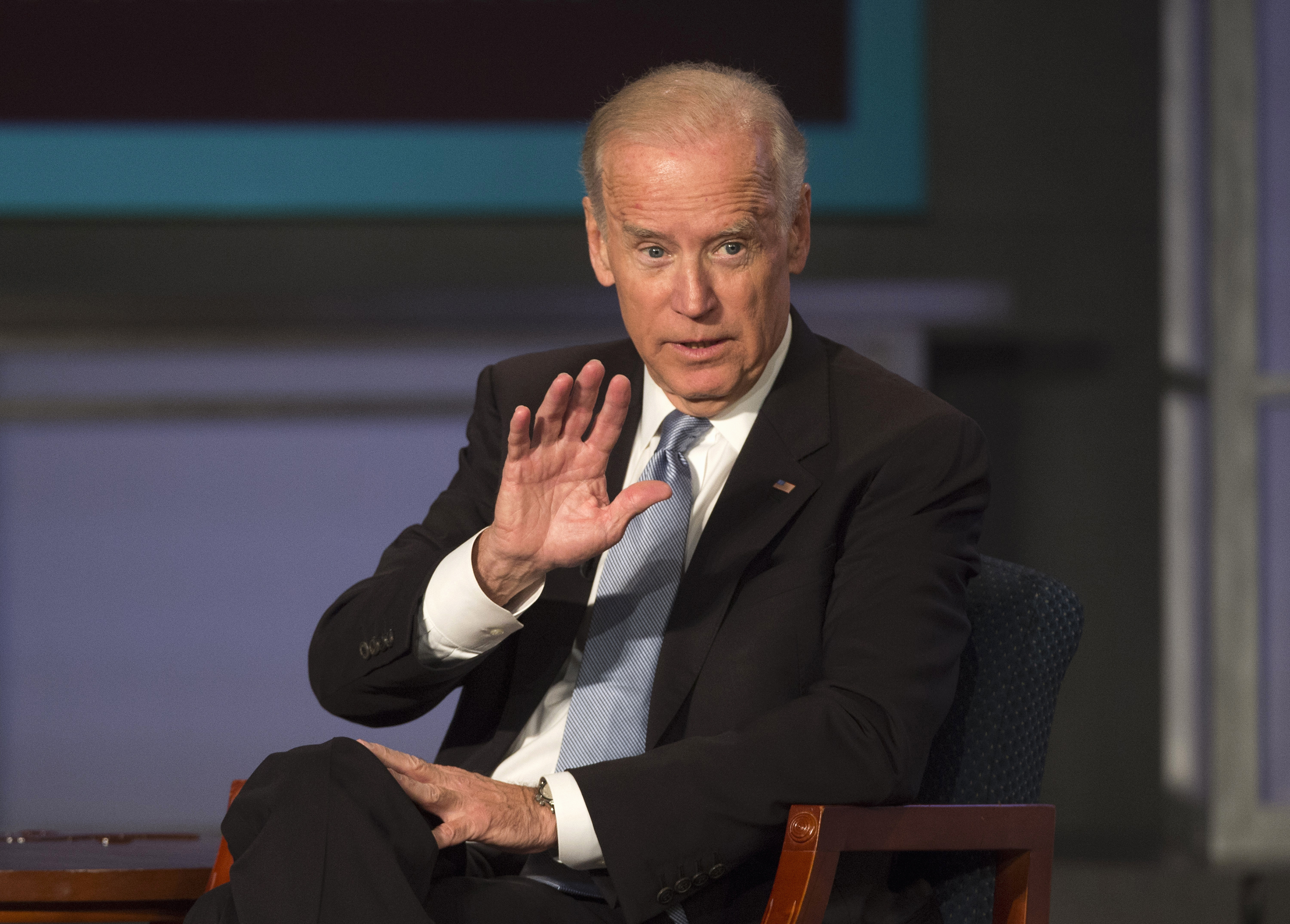 FILE - In this Oct. 20,2015 file photo, Vice President Joe Biden speaks in Washington. Biden likens the GOP presidential race to a gift from the Lord for Democrats trying to win back the House and Senate. (AP Photo/Molly Riley, File) (AP)