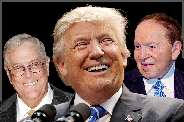 David Koch, Donald Trump, Sheldon Adelson (AP/Reuters/Mark Lennihan/Chris Keane/Scott Roth/Photo Montage by Salon)