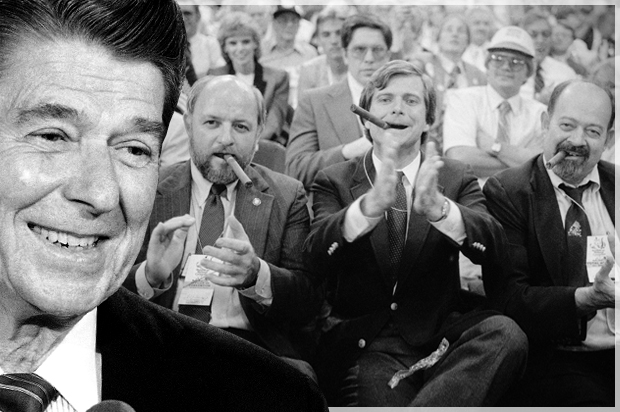 Ronald Reagan; Ed Rollins, Lee Atwater, Lyn Nofziger (AP/Lana Harris/Ed Kolenovsky/Photo montage by Salon)