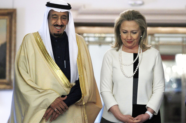 Hillary Rodham Clinton meets with Saudi Arabia'a Defense Minister Prince Salman bin Abdul-Aziz Al Saud at the State Department in Washington, on April 12, 2012. (AP/Jacquelyn Martin)