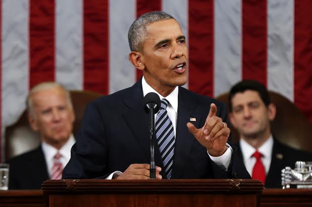 President Barack Obama delivers his State of the Union address to a joint session of Congress on Capitol Hill in Washington, Tuesday, Jan. 12, 2016. (AP Photo/Evan Vucci) (Evan Vucci)