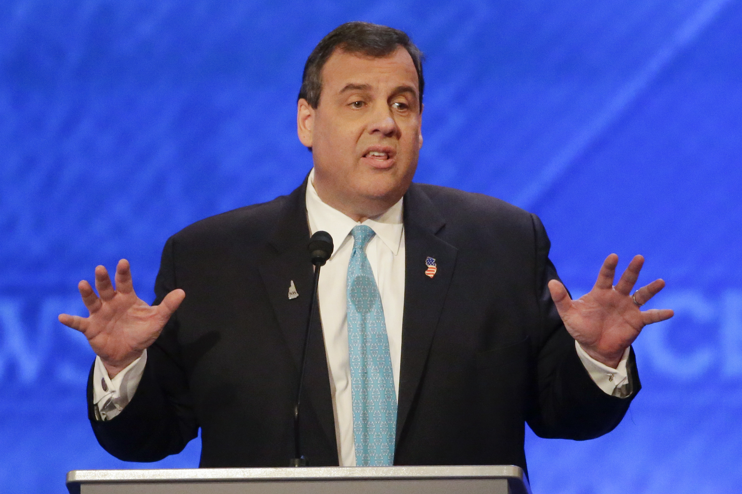 Republican presidential candidate, New Jersey Gov. Chris Christie  answers a question during a Republican presidential primary debate hosted by ABC News at the St. Anselm College  Saturday, Feb. 6, 2016, in Manchester, N.H. (AP Photo/David Goldman) (AP)