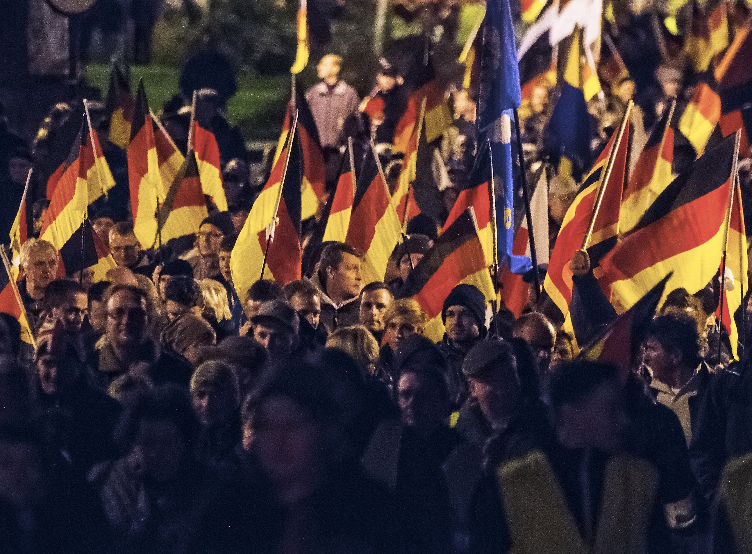 Thousands of people take part during a demonstration initiated by the Alternative for Germany (AfD) party. (AP/Jens Meyer)