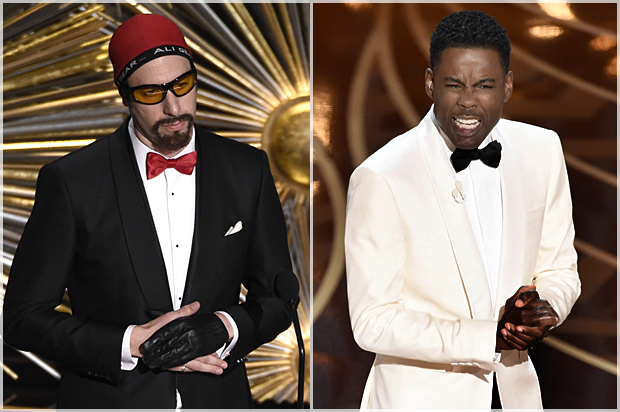 Sacha Baron Cohen, Chris Rock at the Oscars, Feb. 28, 2016. (AP/Chris Pizzello)