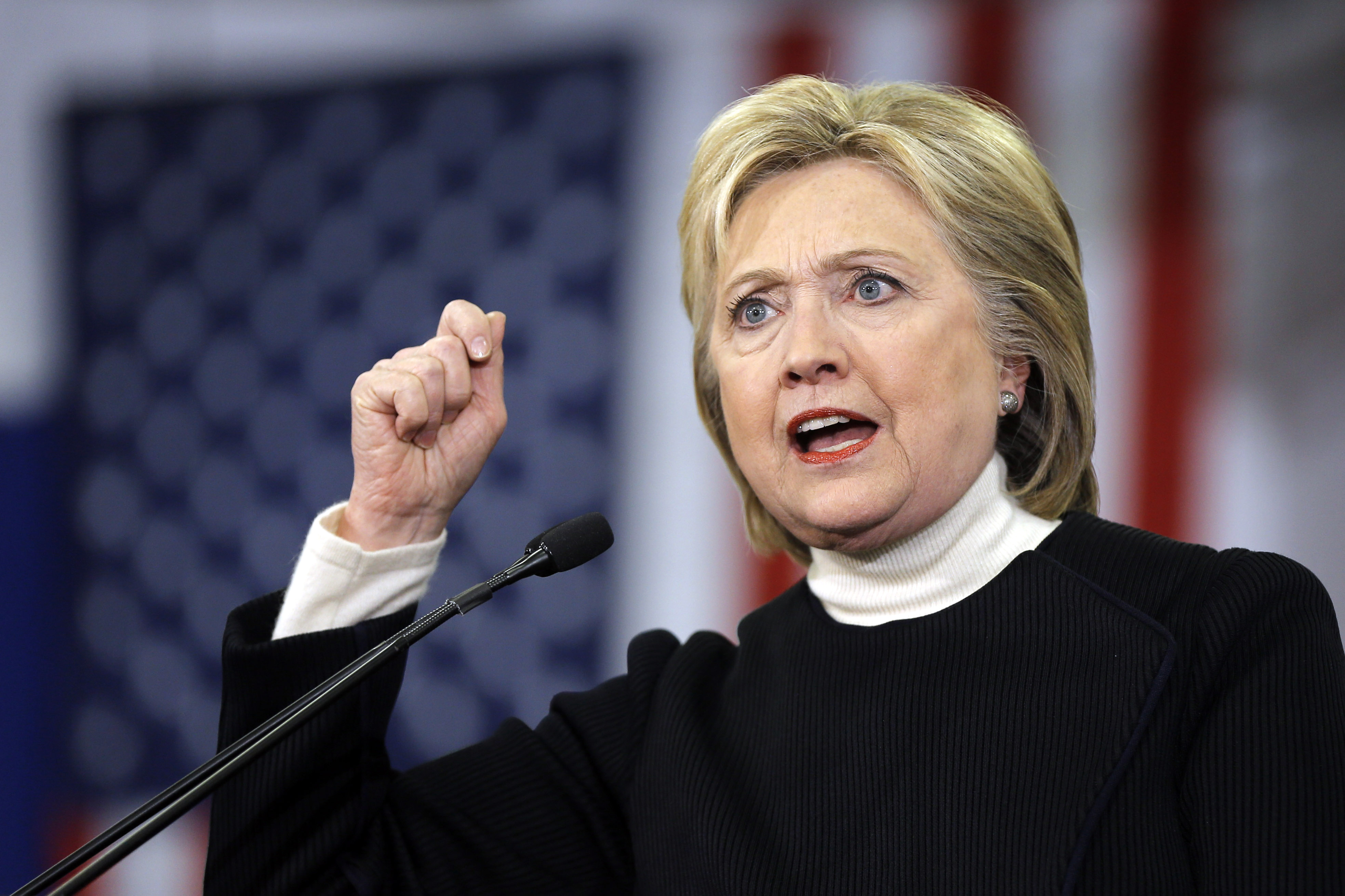 Democratic presidential candidate Hillary Clinton speaks at her first-in-the-nation presidential primary campaign rally, Tuesday, Feb. 9, 2016, in Hooksett, N.H. (AP Photo/Matt Rourke) (Associated Press)