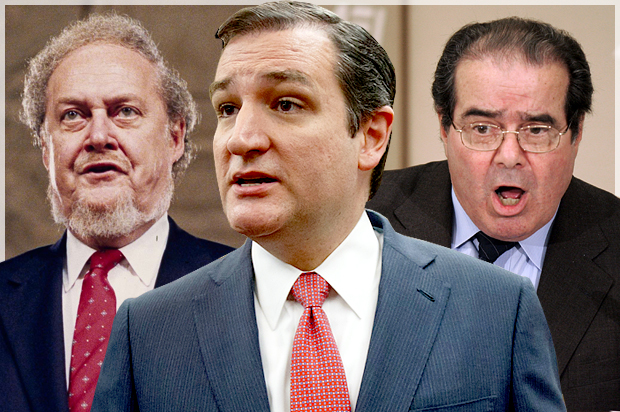 Robert Bork, Ted Cruz, Antonin Scalia (AP/Reuters/John Duricka/J. Scott Applewhite/Kevin Lamarque/Photo montage by Salon)