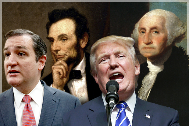Ted Cruz, Abraham Lincoln, Donald Trump, George Washington (AP/Richard Drew/J. Scott Applewhite/Wikimedia/Salon)