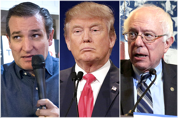 Ted Cruz, Donald Trump, Bernie Sanders (AP/Reuters/John Minchillo/Chuck Burton/Steve Marcus)