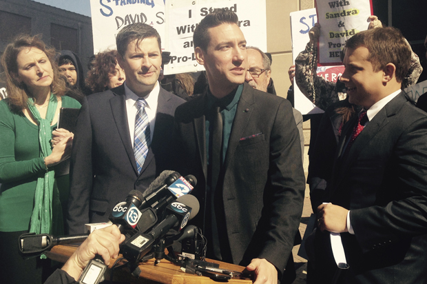David Daleiden speaks at a news conference outside a court in Houston, Texas February 4, 2016. (Reuters/Ruthy Munoz)