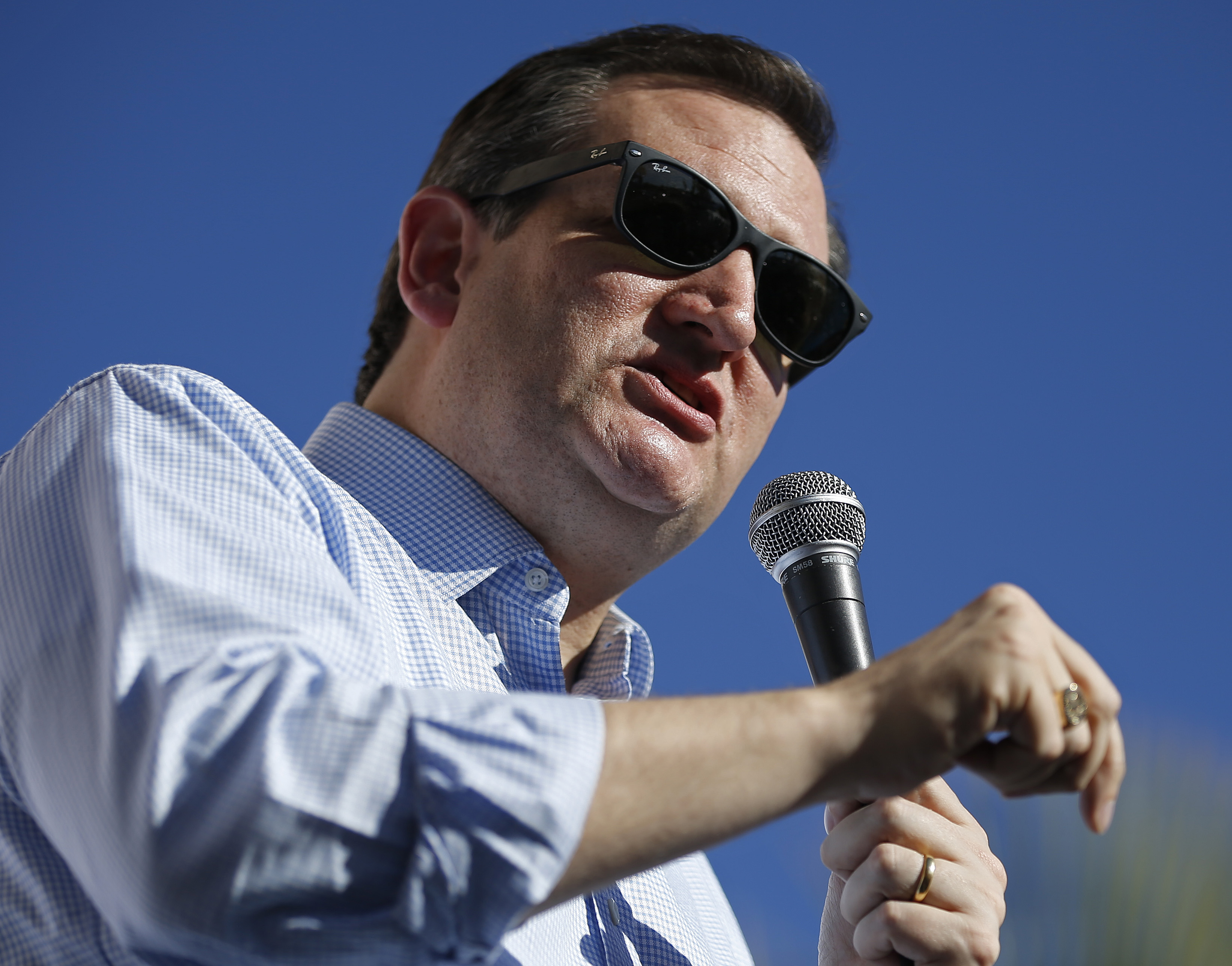 Republican presidential candidate Sen. Ted Cruz, R-Texas, speaks at a rally Sunday, Feb. 21, 2016, in Pahrump, Nev. (AP Photo/John Locher) (AP)