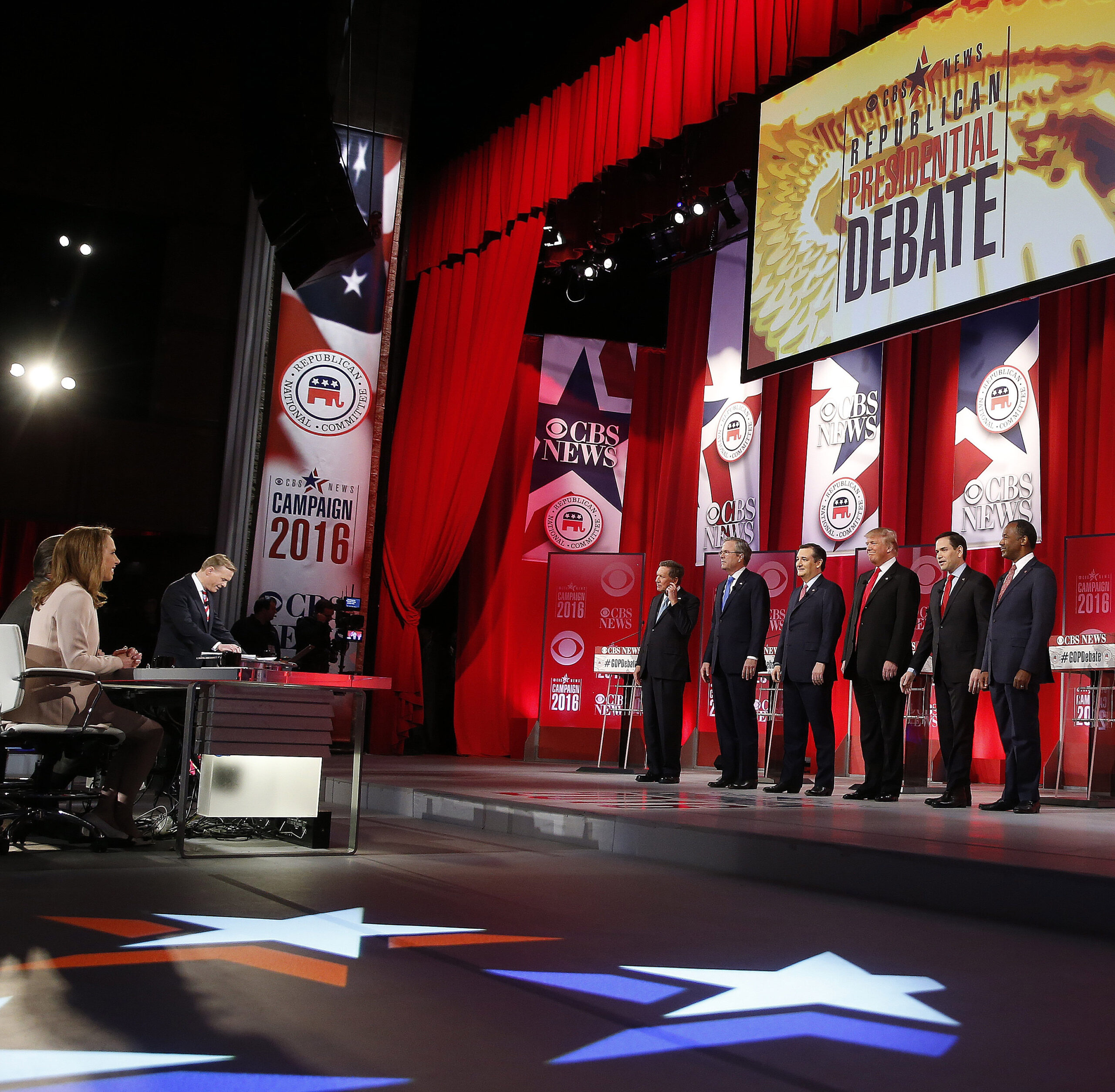 The CBS News Republican presidential debate at the Peace Center, Saturday, Feb. 13, 2016, in Greenville, S.C. (AP Photo/) (AP/John Bazemore)