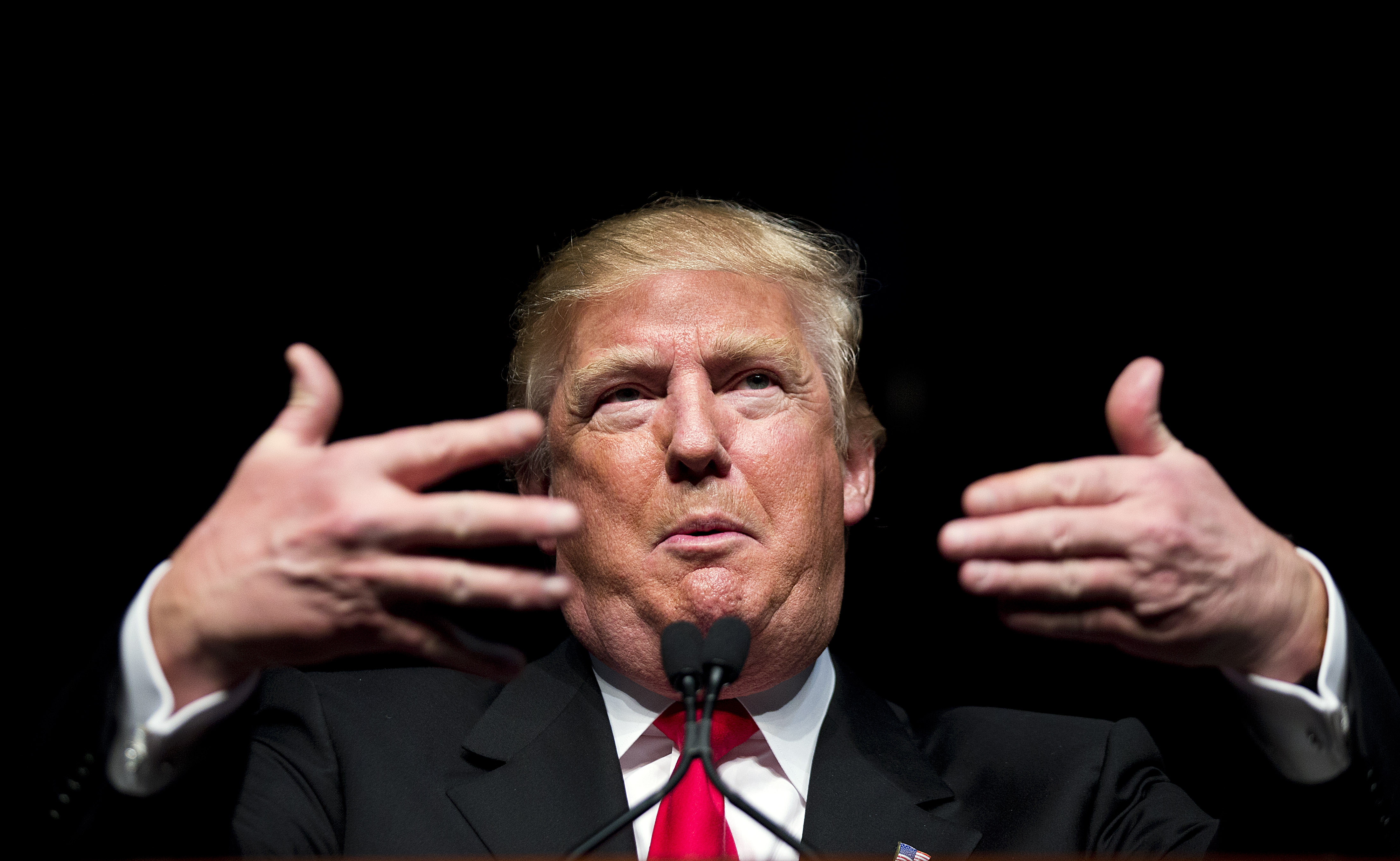 Republican presidential candidate Donald Trump speaks at a campaign event Sunday, Feb. 21, 2016, in Atlanta. (AP Photo/) (AP/David Goldman)