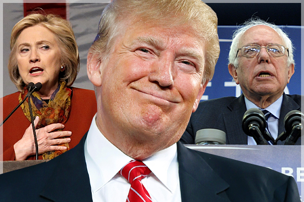 Hillary Clinton, Donald Trump, Bernie Sanders (AP/Reuters/Mike Segar/Andrew Harnik/Mark Kauzlarich/Photo montage by Salon)
