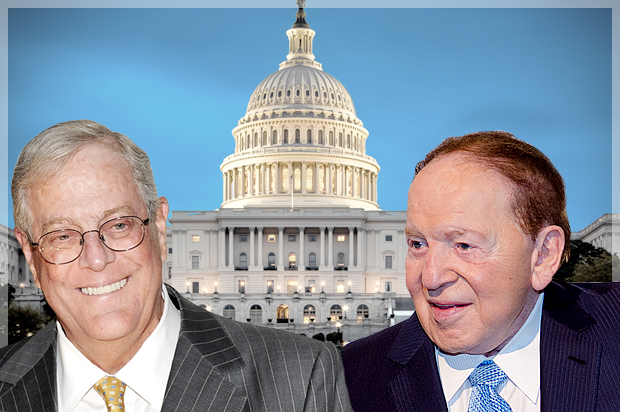 David Koch, Sheldon Adelson (AP/Evan Agostini/Scott Roth/photo montage by Salon)