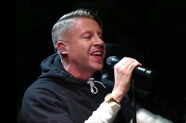 Macklemore performs on "The Late Show with Stephen Colbert," February 8, 2016. (CBS)