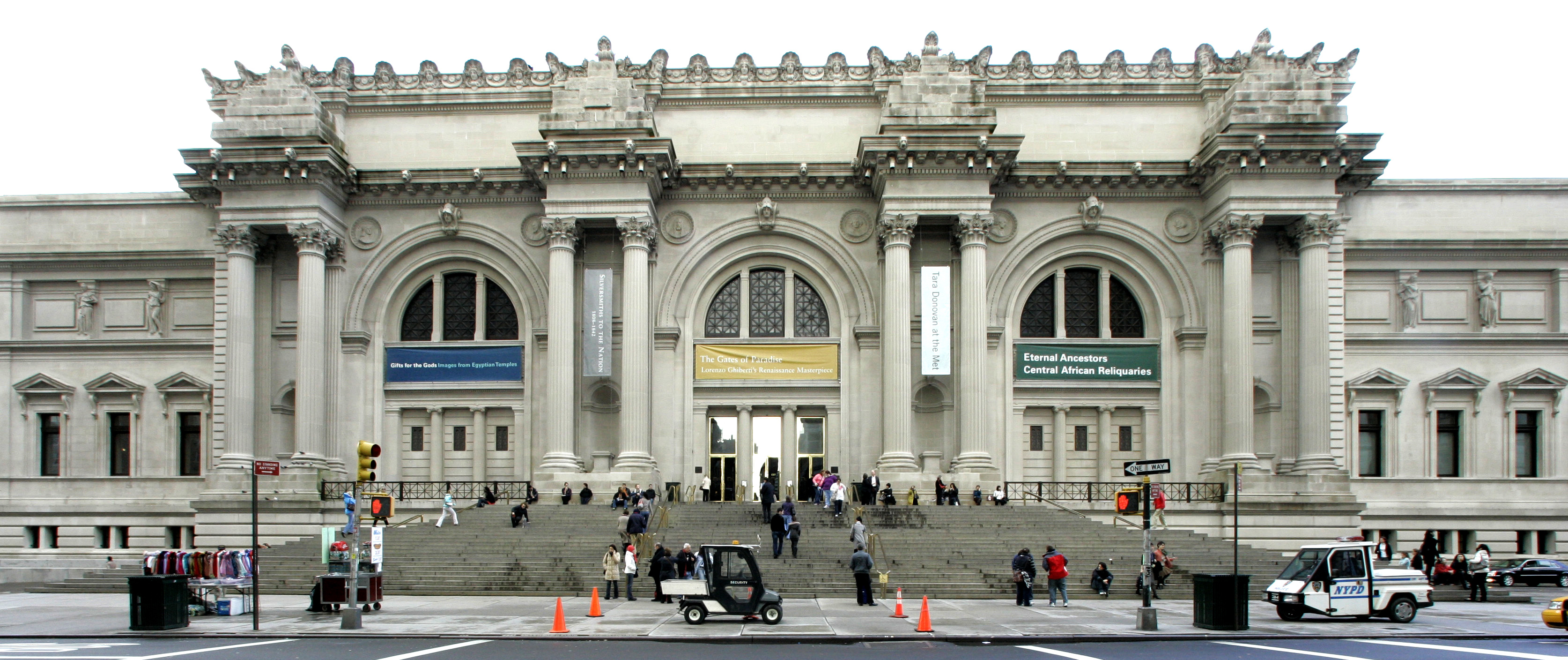 FILE- In this Jan. 9, 2008 file photo, people move about the stairs leading to the front entrance of the Metropolitan Museum of Art in New York. (AP Photo/Mary Altaffer, File) (AP)