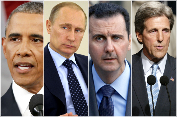 Barack Obama, Vladimir Putin, Bashar al-Assad, John Kerry (AP/Reuters/Evan Vucci/Alexei Druzhinin/Remy de la Mauviniere/Kathy Willens)